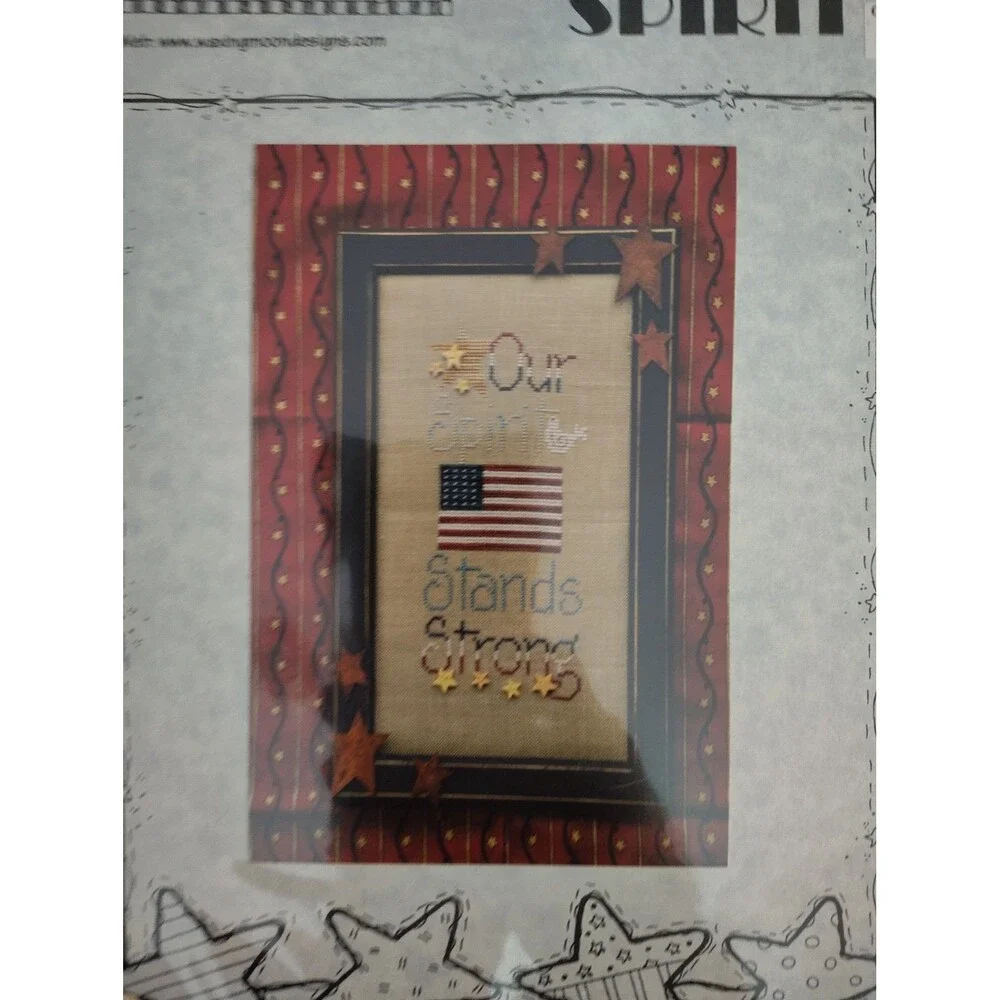 Waxing Moon Designs American Spirit Cross Stitch Pattern #057 USA Flag Primitive